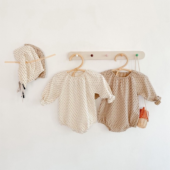 Polkadot Baby Romper Bunny Hat Set Coffee Brown - Picture 7 of 8